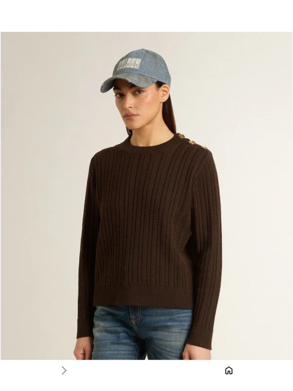 Michael Kors Brown Cable-Knit Pullover Sweater with Button Accents, Size S